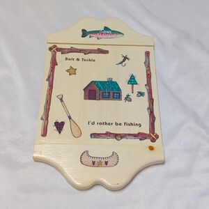 Gone Fishing Wooden Rustic Camp Cabin Hanging Wall Plaque Sign 13" x 8"